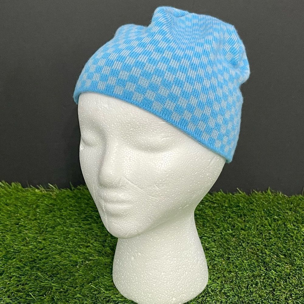 BULA Blue/Grey check Beanie. One size.